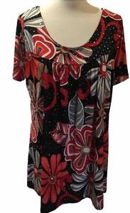 MEGA DESIGN Black/Red Mix Short Sleeve Tunic, Blouse U.K XL FREE P&P - Picture 1 of 5