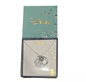 NEW Disney LA Rocks Mickey Head Necklace Heart Double Charm Silver Tone Sparkles - Picture 1 of 4