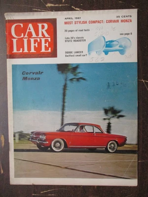 CAR LIFE MAGAZINE APRIL 1961 CORVAIR MONZA 1920'S STUTZ ROADSTER DODGE LANCER - Image 1 of 2
