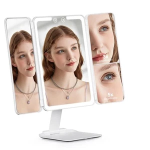 Travel Makeup Mirror, Rechargeable 1X/3X/5X Magnifying Trifold Makeup Mirror ... - Picture 1 of 6