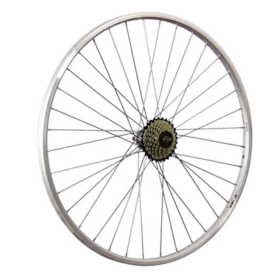 Laufrad 28 Zoll Hinterrad Hohlkammer V-Brake 7 fach Shimano Schraubkranz silber - Bild 1 von 4