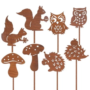 ​8er Gartenstecker Rostoptik für Herbstdeko Draußen, 25cm Gartendeko mit Eule... - Bild 1 von 7