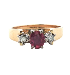 18ct Yellow & White Gold Ruby and Diamond Three Stone Ring Hand Assembled - Picture 1 of 13