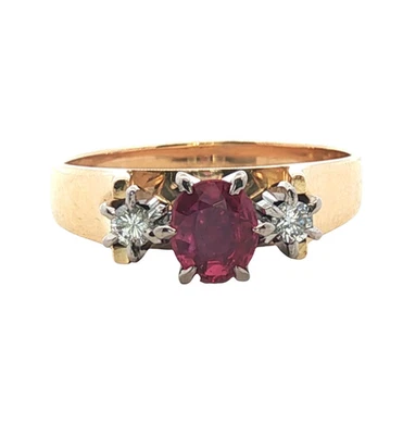 18ct Yellow & White Gold Ruby and Diamond Three Stone Ring Hand Assembled - Image 1 of 4