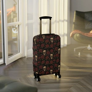 Black Gothic Skull and Rose Pattern Luggage Cover Halloween Travel Protector - Picture 1 of 16