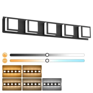 5-Light Bathroom Lighting Fixtures Over Mirror (5CCT, Dimmable), Black Led Mo... - Picture 1 of 9