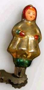 Vintage Christmas Girl Glass Ornament Clip-on 4" Gold Red Green Victorian VGC - Picture 1 of 7