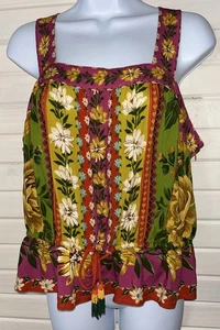 Blusa sin mangas Farm Rio Anthropologie Talla GRANDE Estampado Mixto Corbata Cintura Top Boho Usada en Excelente Condición - Imagen 1 de 13