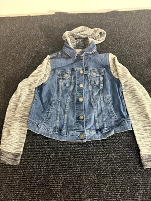 Chaqueta de felpa francesa de mezclilla tórrida para mujer 1 azul algodón elástico botón delantero con capucha Foto 1 de 4