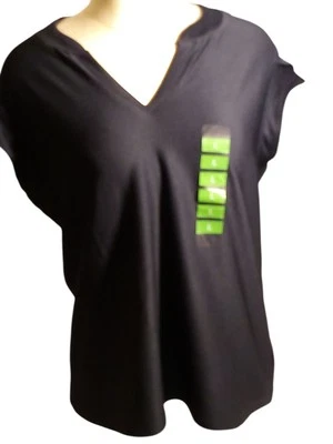 RBX - Top acanalado para mujer grande azul marino manga acampanalada, cuello dividido, UPF 50+, Foto 1 de 4