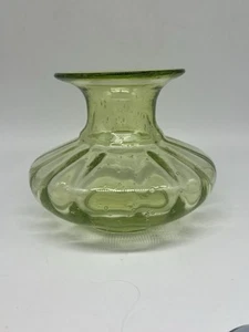 Vintage Biot Style Lime Green Bubble Glass Vase Hand Blown France 4.5” - Picture 1 of 8