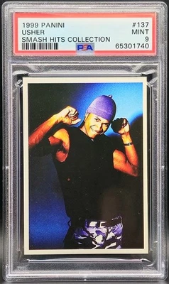 Usher RC 1999 Panini Smash Hits Collection #137  Rookie PSA 9 Mint - Image 1 of 2