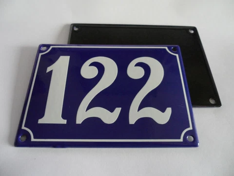 Antique French Blue  Genuine Enamel Porcelain House Door Number Sign / Plate 122 Cover