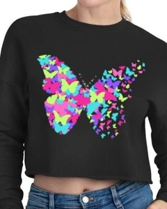 HELL SCHÖNE SCHMETTERLINGE - Damen geschnittenes Sweatshirt, rosa, Geschenk für sie - Bild 1 von 13