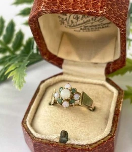 Second Hand (1977) 9ct Opal & Emerald Flower Design Ring - Picture 1 of 6