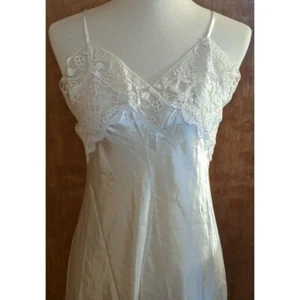 SEVENTEEN Nachthemd weiß Satin langes Kleid Slip Damen M verstellbare Träger Spitze Top - Bild 1 von 11
