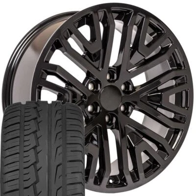 22x9 Black 5906 Wheels & 285/45R22 Tires Set Fit Chevy Silverado Tahoe Suburban - Image 1 of 4