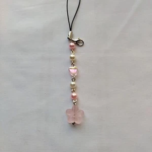 Pink Flower Heart Phone Charm Strap Pendant Chain Hanging Key Car Decor Lanyard - Zdjęcie 1 z 4