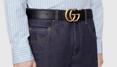 GUCCI GG Marmont двойной G пряжка кожаный черный ремень 406831 sz 95/38 логотип $595 - Изображение 1 из 4