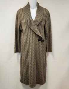 Calvin Klein Cable Knit Sweater Dress XL Brown Collar Vneck Faux Wrap Buckle - Picture 1 of 11