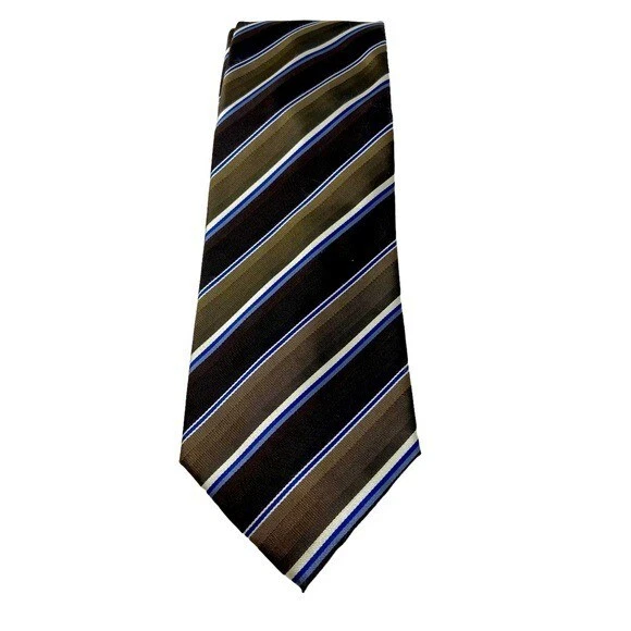 Corbata John Ashford. Marrón oscuro, azul con rayas blancas Foto 1 de 4