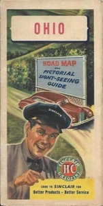 1947 SINCLAIR OIL Road Map OHIO Cleveland Dayton Columbus Cincinnati Toledo - Picture 1 of 4