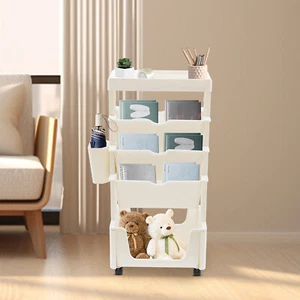 5Tier Bookcase With Wheels Movable Bookshelf Cart Functional Mobile Book Cart - Picture 1 of 20