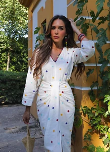 Zara Sahani Embroidered Cotton Midi Dress Size S Summer Holiday Ref 6895/247 - Picture 1 of 9
