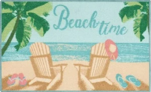 KITCHEN ACCENT RUG (nonskid)(17"x28") 2 BEACH CHAIRS & FLIP FLOPS, BEACH TIME,NR - Picture 1 of 8