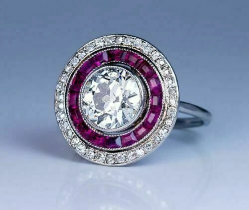 Art Deco White Sapphire & Purple 2.10CT Wedding Solid 935 Argentium Silver Ring - Image 1 of 4