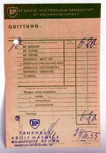Tankstellen-Quittung 1955 - BP - Tankhaus Adolf Masnick Berlin-Mariendorf - Bild 1 von 2