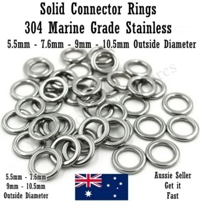Solid Rings 304 Marine Grade Stainless Jig Assist Fishing 5.5mm to 10.5mm 50pk - image 1 of 4
