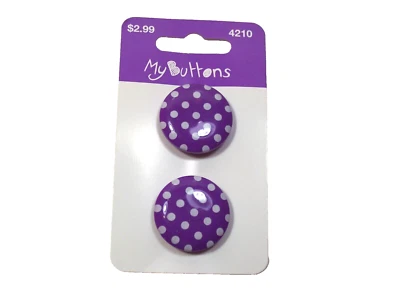 Purple and White Polka Dot Buttons x 2 Pieces Shank Button 7/8 inch B34 - Image 1 of 4