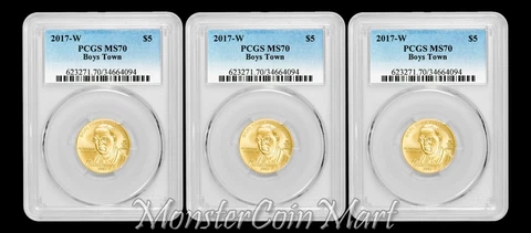 [LOT OF 3] - 2017-W $5 GOLD BOYS TOWN COMMEMORATIVES PCGS MS70 - LOW MINTAGE! Cover
