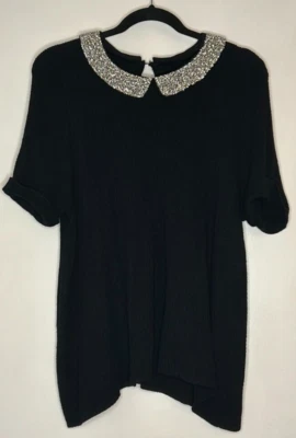 Suéter para mujer ELLE negro acanalado manga corta cuello brillante extraíble talla XL Foto 1 de 4