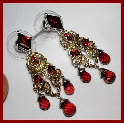  Pendientes de granate GENUINOS Mozambique 14K YG/platino sobre plata de ley 925 Foto 1 de 4