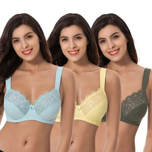 Plus Size Unlined Minimizer Underwire Bra with Embroidery Lace-3 Pack - Picture 1 of 7