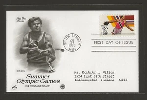 1983 US 13c Postage Stamp Summer Olympic Games Discus FDC Scott #2051a - Picture 1 of 2
