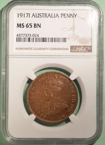 1917 Australia Penny - Graded NGC MS65 BN - 4377373-024 - Picture 1 of 2