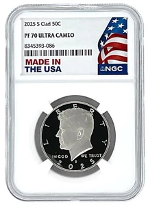 2025 S Kennedy placcato mezzo dollaro NGC PF70 ultra cameo - supporto made in USA LIVE - Foto 1 di 2
