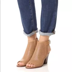 Sam Edelman Henri Tan Leather Open Toe Heeled Buckle Strap Ankle Booties SZ 6.5 - Picture 1 of 8