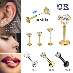 Cartilage Piercing Push In Pin 6 8mm Stud 20G Flat Back Tragus Nose Labret Ear - Picture 1 of 14