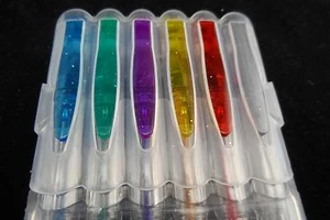GEL GLITTER PENS 2 X 6 PACK RED GREEN BLUE YELLOW PURPLE SILVER (12 PENS) - Picture 1 of 2