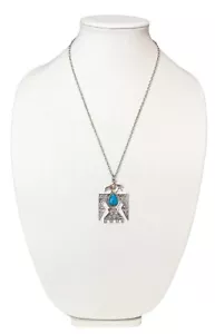 Collana con ciondolo uccellino tuono nativo tono argento finto turchese 22" - Foto 1 di 5