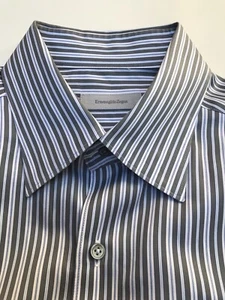 Ermenegildo Zegna 100% Cotton Dress Shirt Men L 16/ 41 Gray Striped Italy Made - Picture 1 of 12