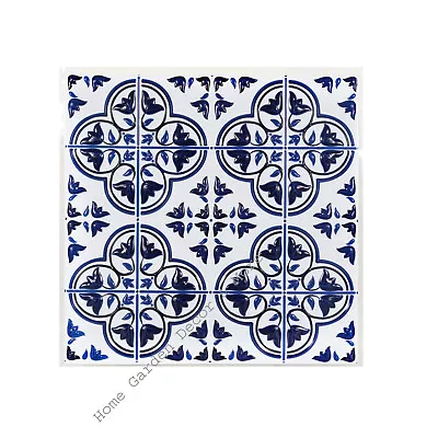3D Blue White Floral Peel Stick Vinyl Wall Tile Backsplash Lightweight 12" - Image 1 of 4