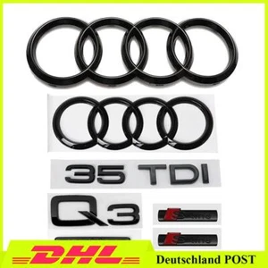 Für Audi Q3 35TDI Motorhaubenstiefel Emblem 7Stk 285mm+202mm Schwarz Emblem - Bild 1 von 2