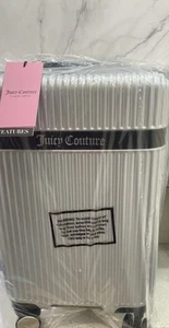 Juicy Couture Suitcase Size Small Silver Hardshell Rotating Swivel Wheels New - Picture 1 of 10