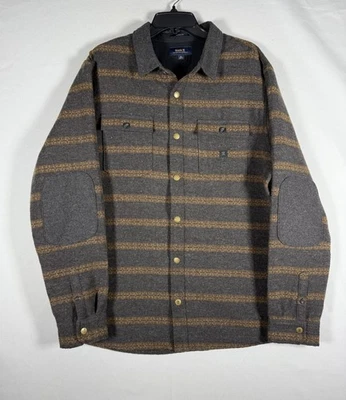 Roark Flannel Shirt Men XL Striped Nordsman Snap Overshirt Shacket Elbow Patches - Image 1 of 4