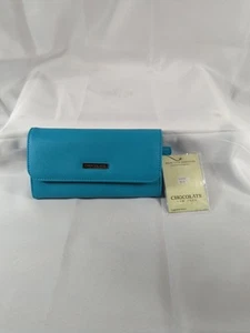 Chocolate New York Blue Leather Womens Wallet Clutch - Picture 1 of 15